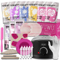 WUWUVISTA 56-piece professional waxing kit with wax warmer, coloured wax beads, tools, and aftercare products.