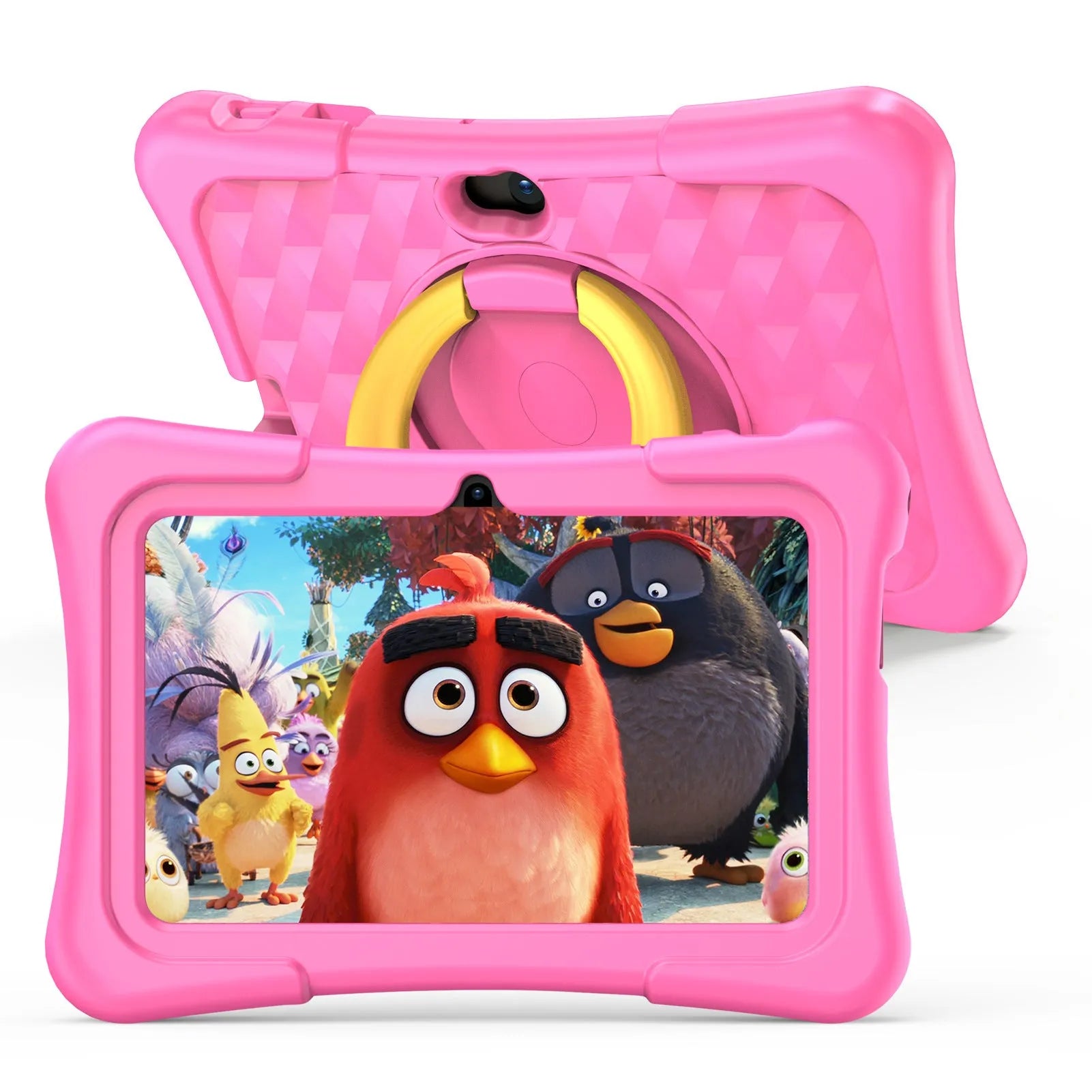 7-inch blue children's educational tablet with silicone protective cover and rotating handle bracket