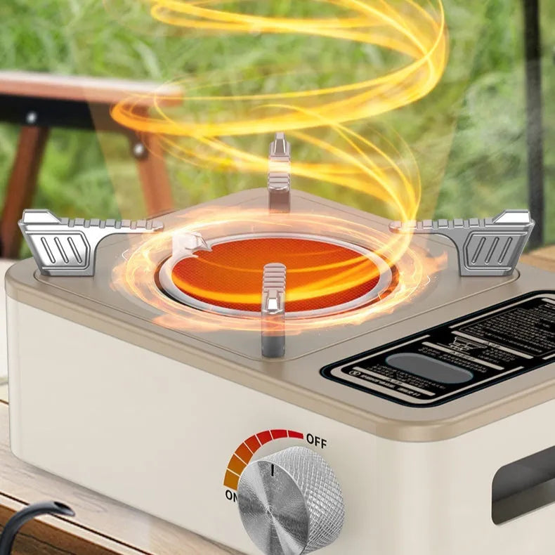 White portable infrared gas stove with windproof design for outdoor cooking