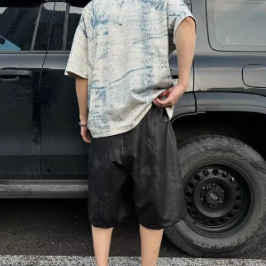Korean style loose fit T-shirt with tie-dye print design and short sleeves
