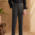 Men's slim fit business trousers in dark grey, light brown or light apricot with straight leg design