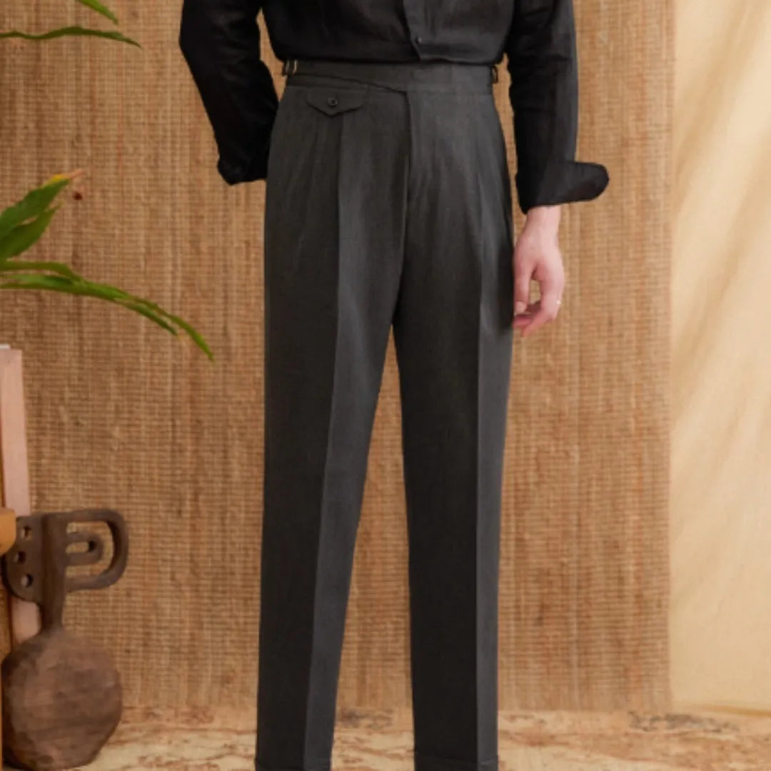 Men's slim fit business trousers in dark grey, light brown or light apricot with straight leg design