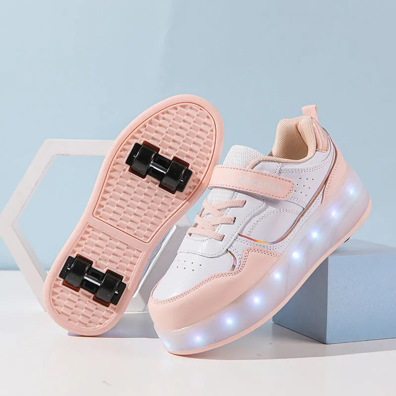 Children's roller skates with LED lights in pink, purple, black or white with two or four wheels