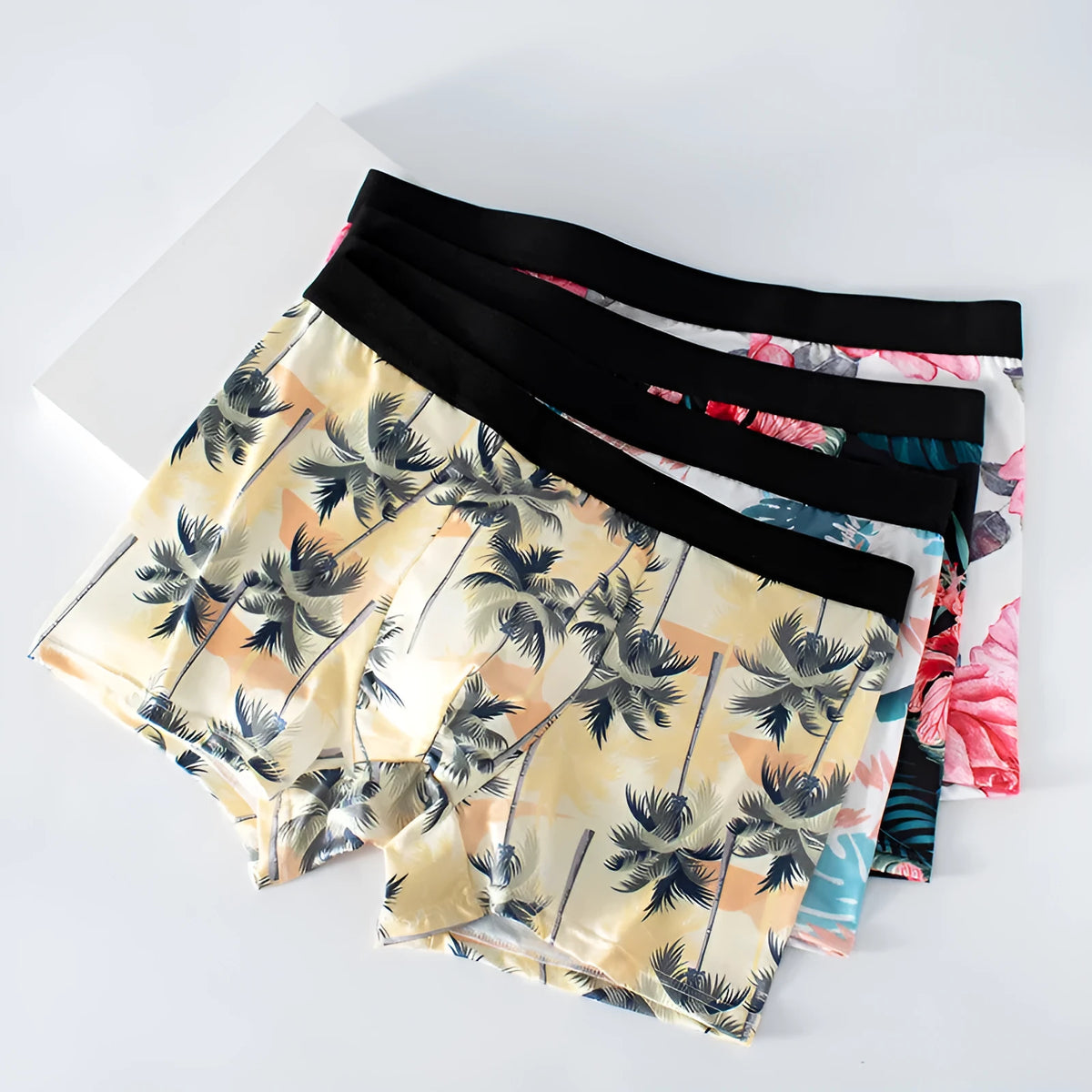 Ice silk men's underwear with fashion printing pattern in mid waist design