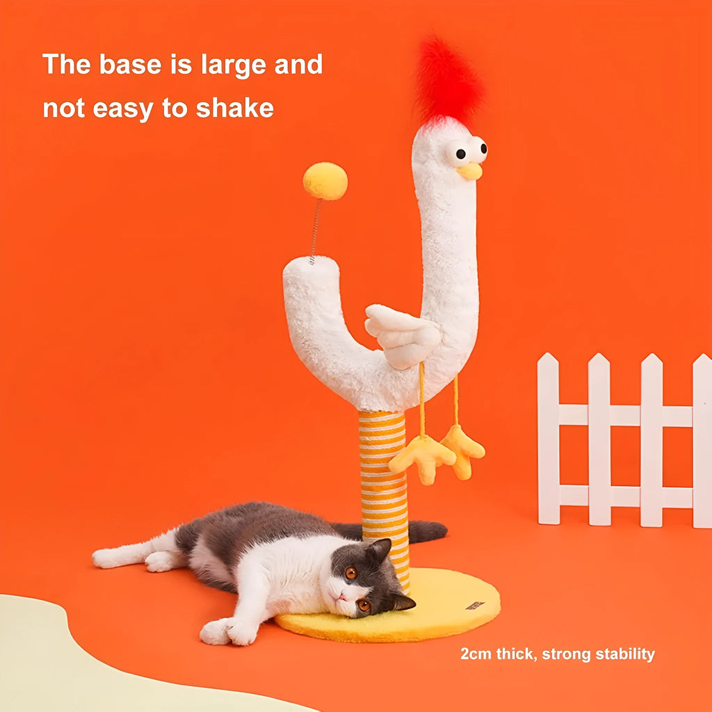 Yellow U-shaped sisal cat scratching post 35x35x88cm with spring ball toy and solid wood base for indoor cats.
