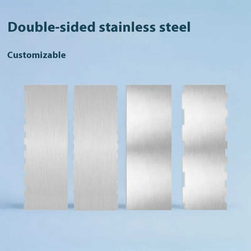 Stainless steel cake cream scraper with six different polygon pattern edges for decorating