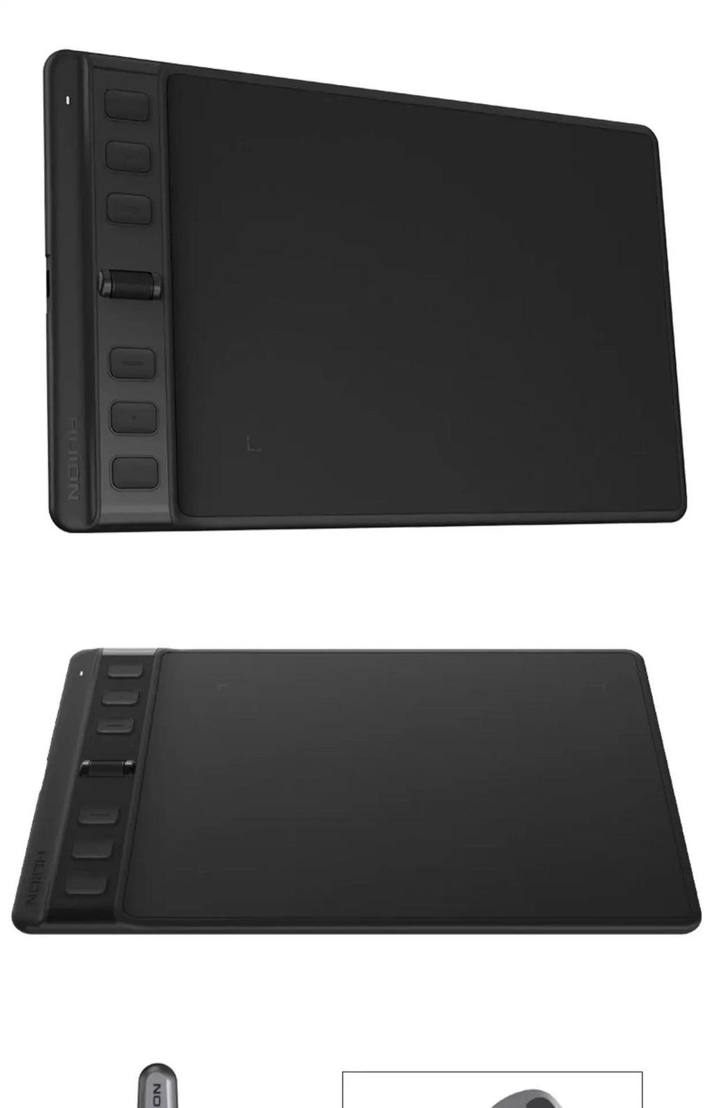 Hua Wang H641P black drawing tablet with PW110 digital pen on workspace