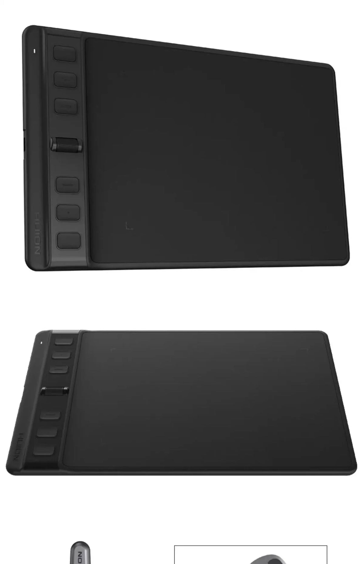 Hua Wang H641P black drawing tablet with PW110 digital pen on workspace