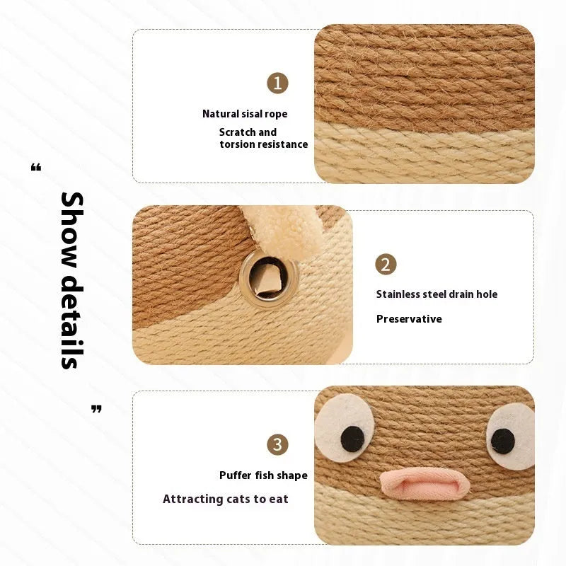 15x15x15cm puffer leakage food feeder toy made of sisal hemp strips for cats and dogs