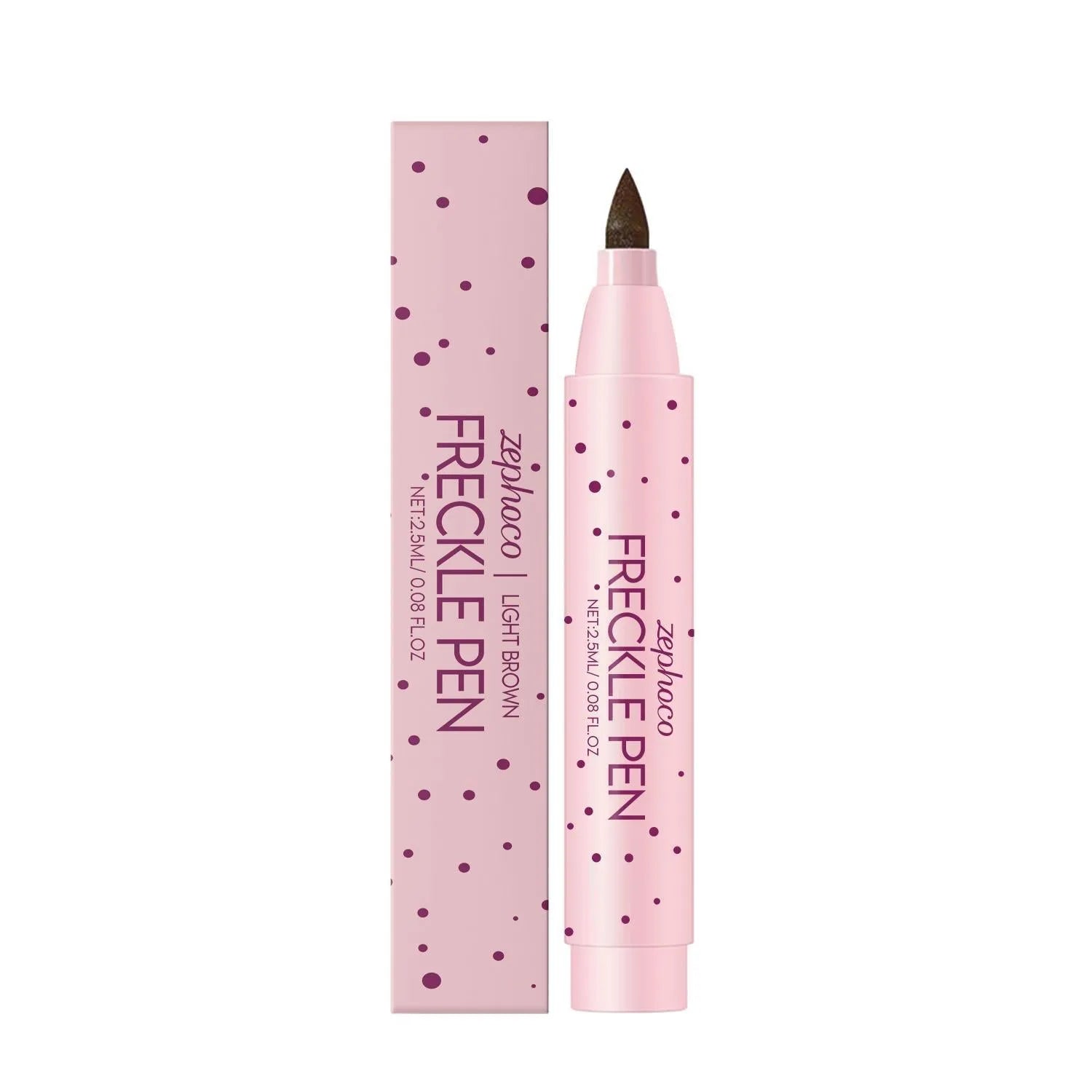Freckle pen cosmetic makeup tool for faux freckle application in dark brown or light brown