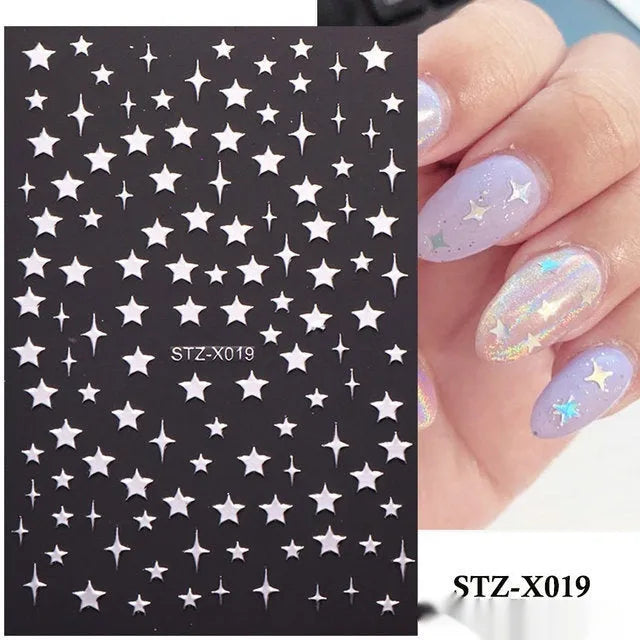 Cartoon nail art stickers with black and silver strip love pattern design