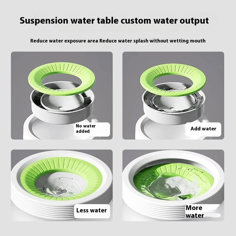 Green PP silicone pet suspension bowl for dogs and cats showing raised design