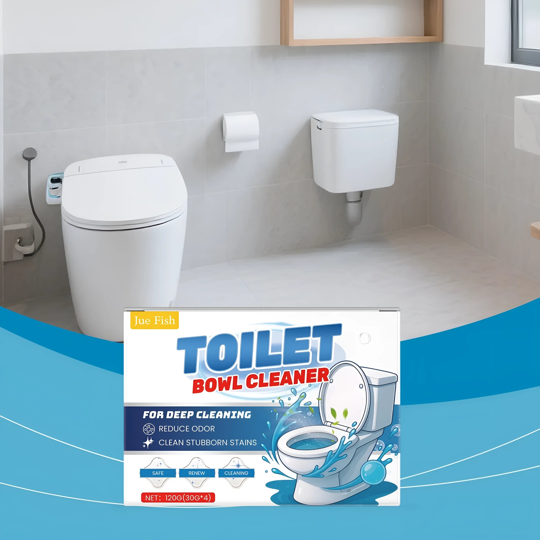 Toilet cleaning powder pack with four 30g sachets for removing urine stains and odours