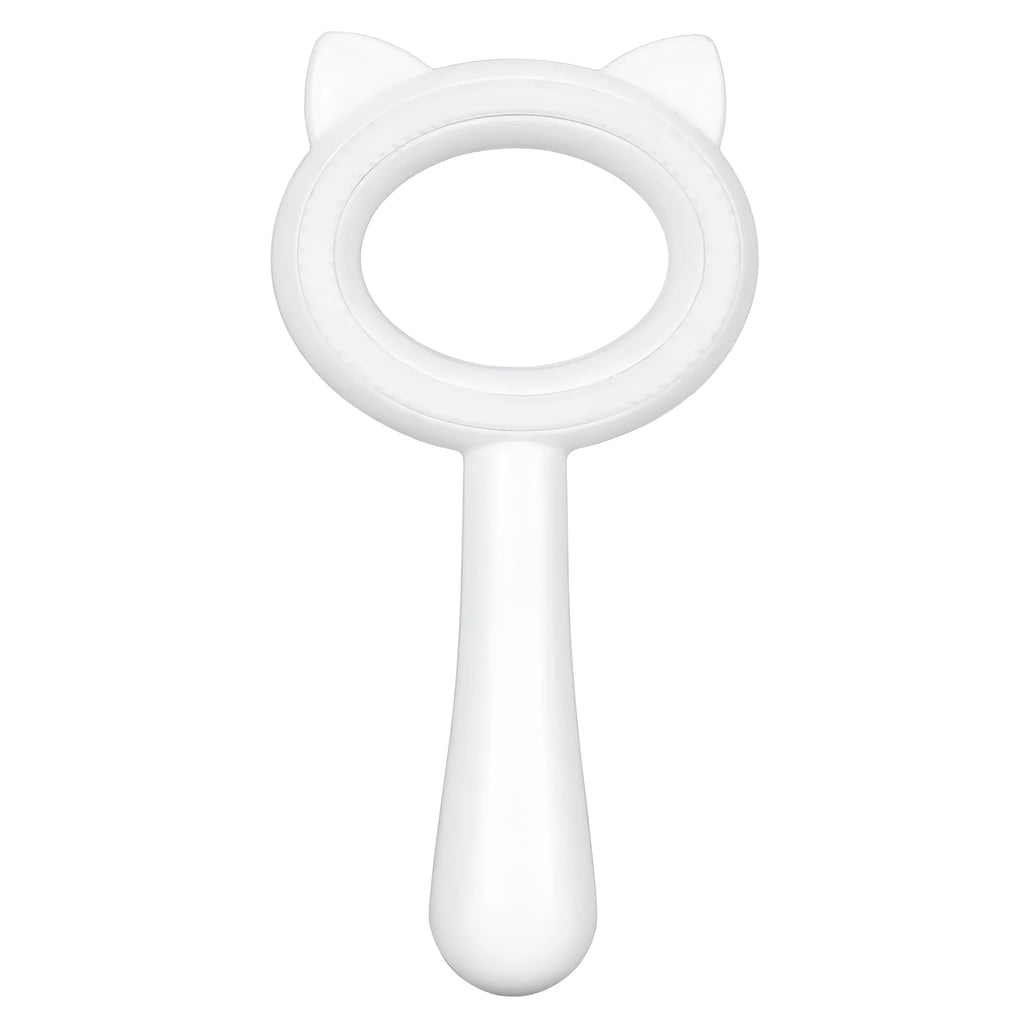 Blue and white double-sided pet grooming brush with comfortable handle for cats and dogs
