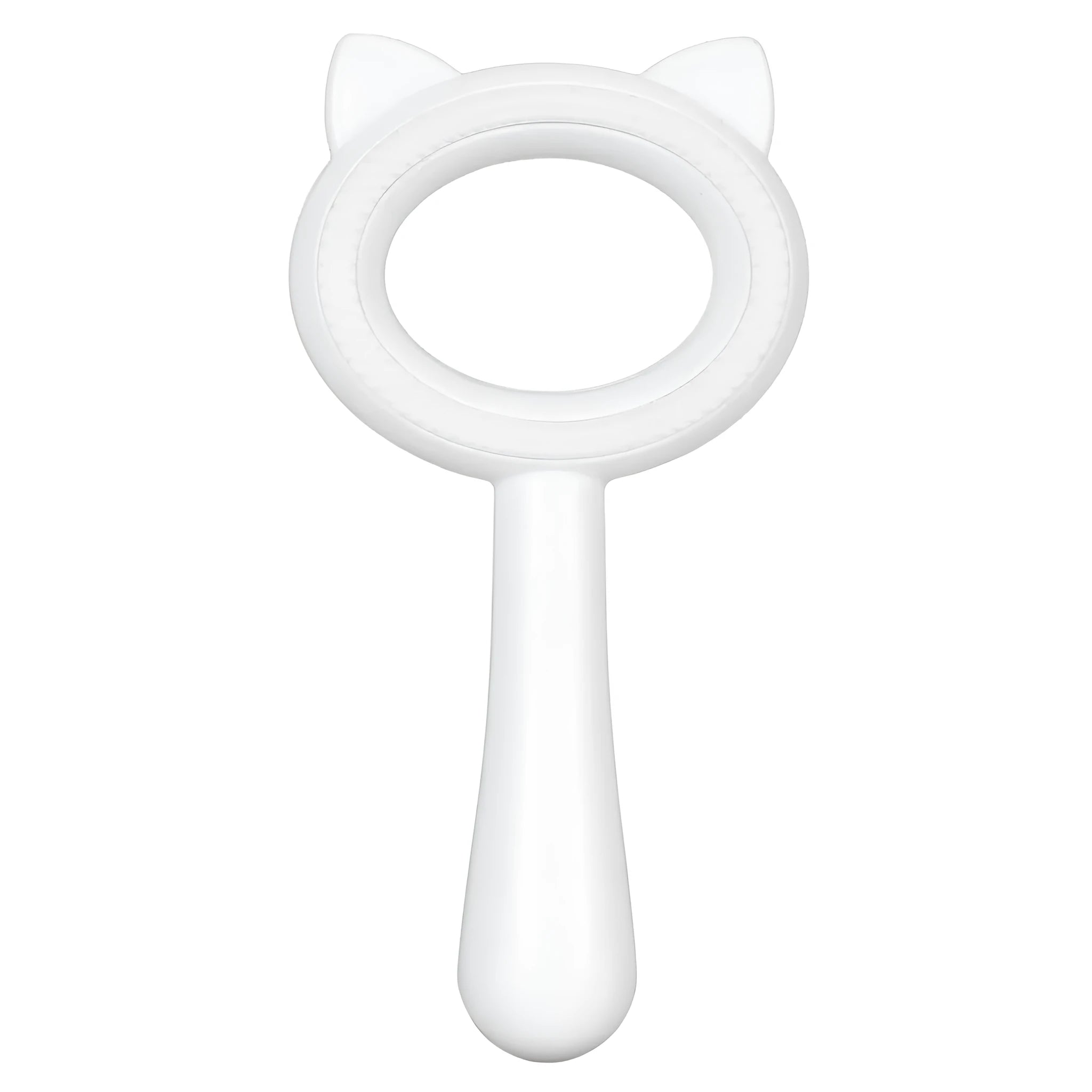 Blue and white double-sided pet grooming brush with comfortable handle for cats and dogs