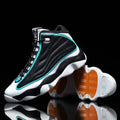 Men's high-top mesh basketball shoes with thick rubber sole in AJ13 white red colourway