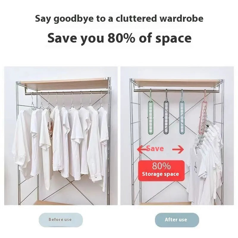 Plastic nine-hole clothes hanger with folding pant rack in a choice of five colours.