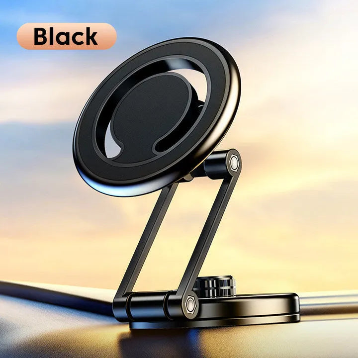 Telescopic folding car phone holder with magnetic mount on vehicle dashboard