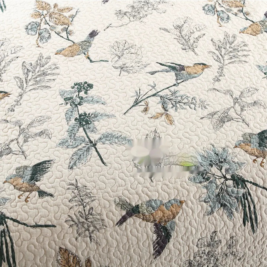 Quilted cotton bed cover set with printed pattern for 1.5-1.8 metre bed
