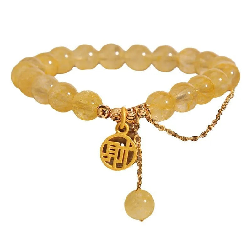 Citrine stone bracelet with Chinese character tassel in mixed materials