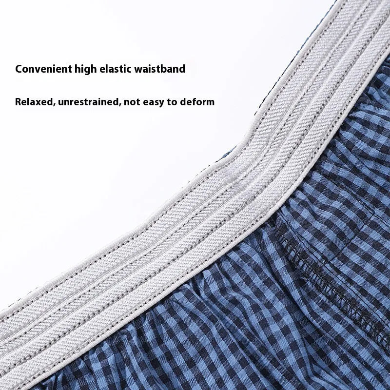Men's loose cotton boxer shorts in blue, black and white plaid and red plaid, mid waist woven plus size S to XL