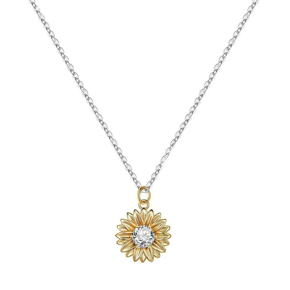 925 silver sunflower necklace for women with geometric daisy pendant on adjustable 21-50cm chain