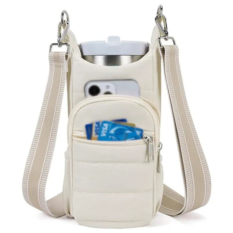 Cloth bicycle water bottle bag in black pink beige colours with modern simple design