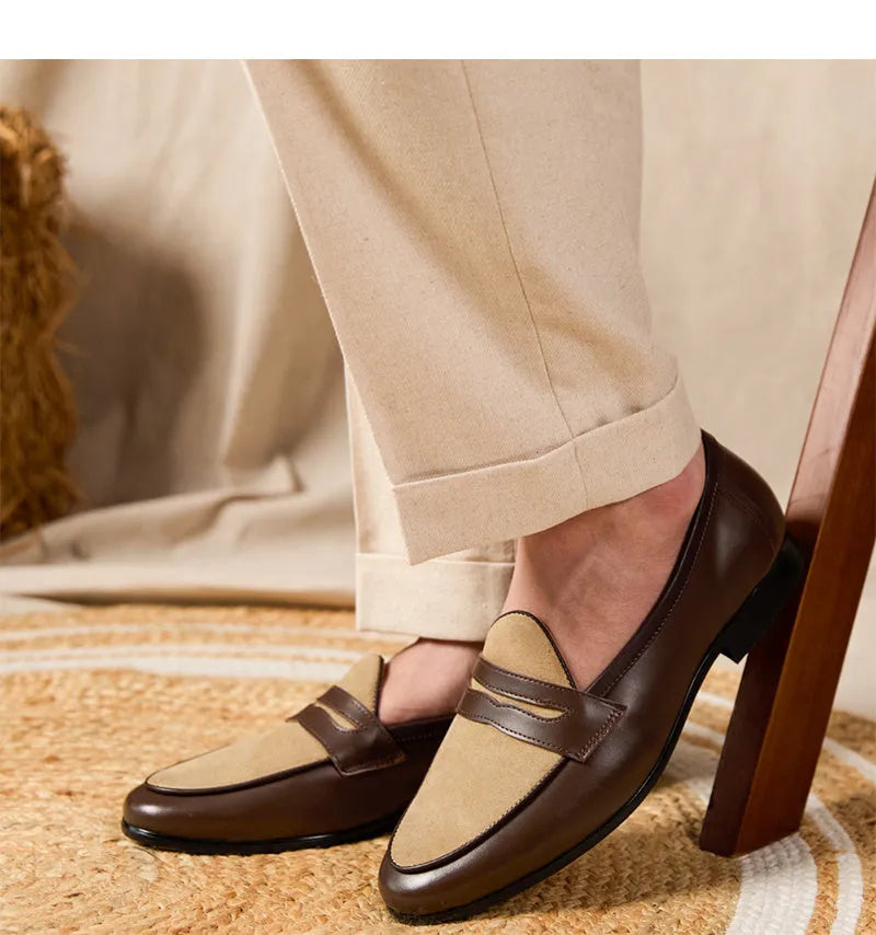 Coffee grey suede leather loafers with rubber sole and slip-on design