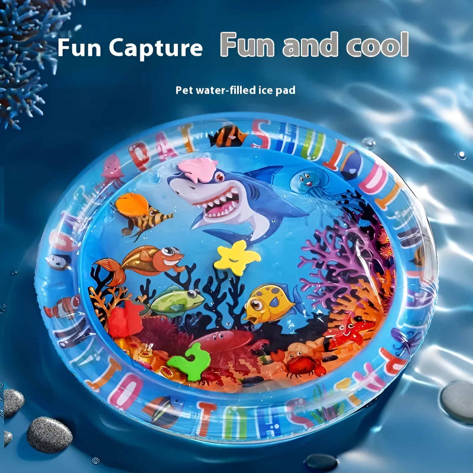 Inflatable PVC water cooling mat for pets with dolphin design