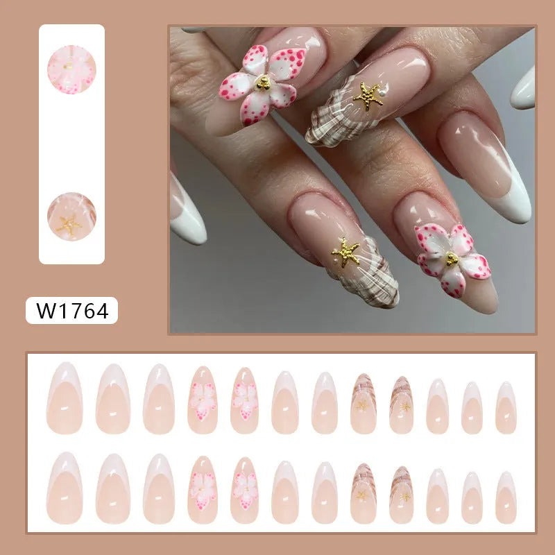 French style plastic false nails with simple floral rock pattern artificial nails