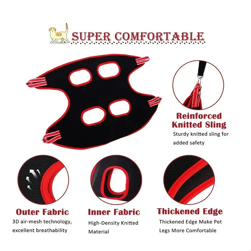 Pet grooming restraint hammock with hanging straps for cat and dog nail trimming and bathing