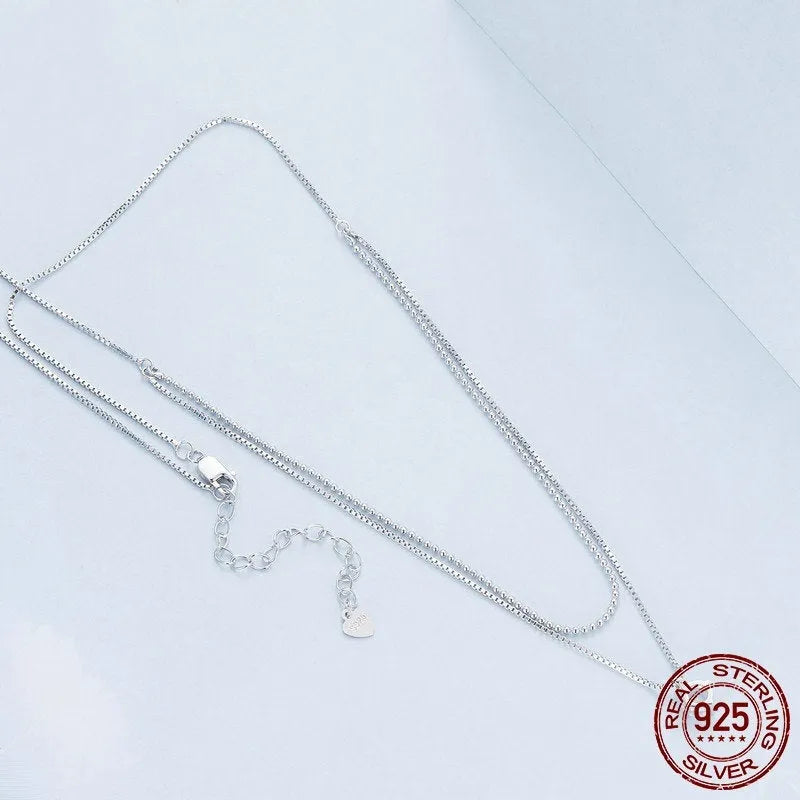 Silver double-layer necklace with S925 sterling silver pendant and pearl chain design