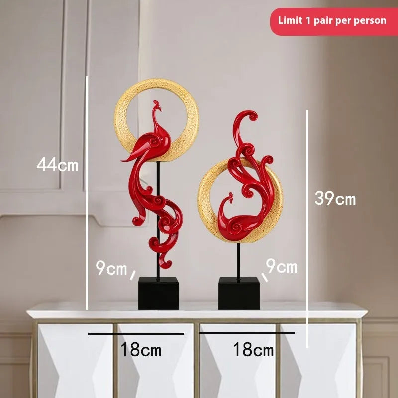 Resin phoenix ornament in silver, red, or gold available as small pairs, large pairs, or single pieces