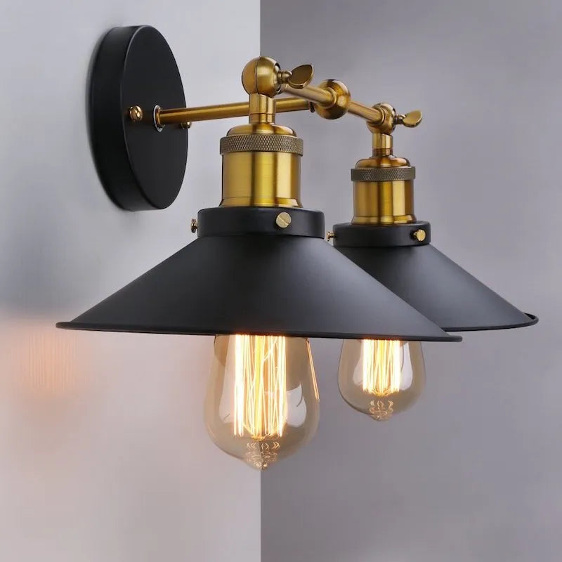 Black double head American retro industrial style iron wall lamp