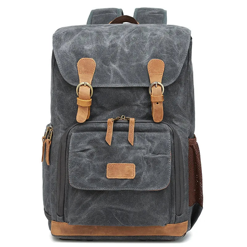 Canvas DSLR camera backpack in khaki colour with backpack straps and multi-functional design