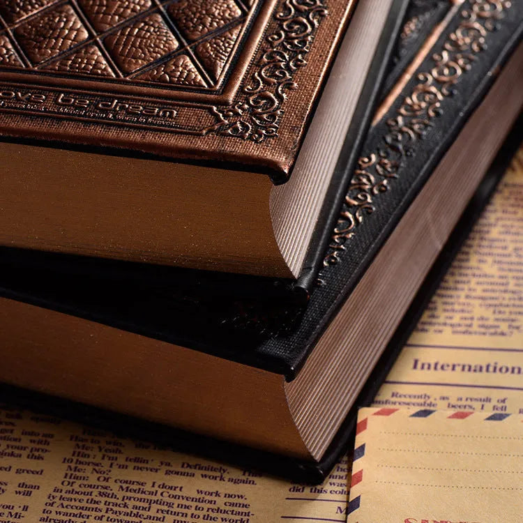 A4 embossed faux leather notepad with textured cover in bronze colour.