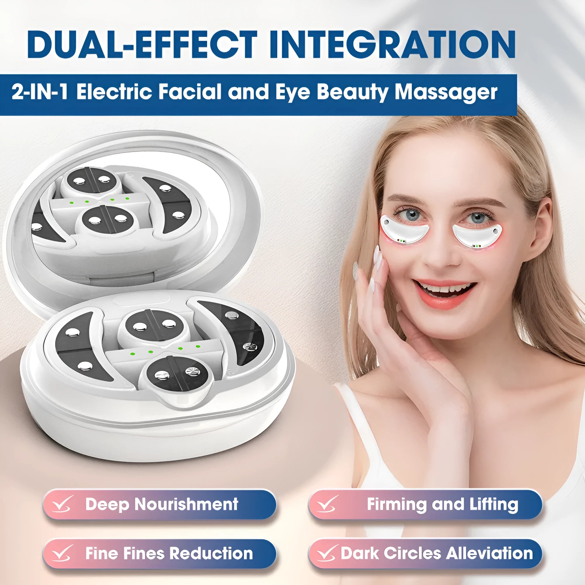 White wireless handheld red light and EMS eye and facial beauty massager device.