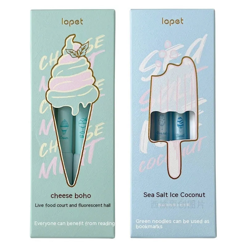 Double-headed fluorescent pen with 0.5mm tip for calligraphy practice in cheese mint and sea salt ice cup colours