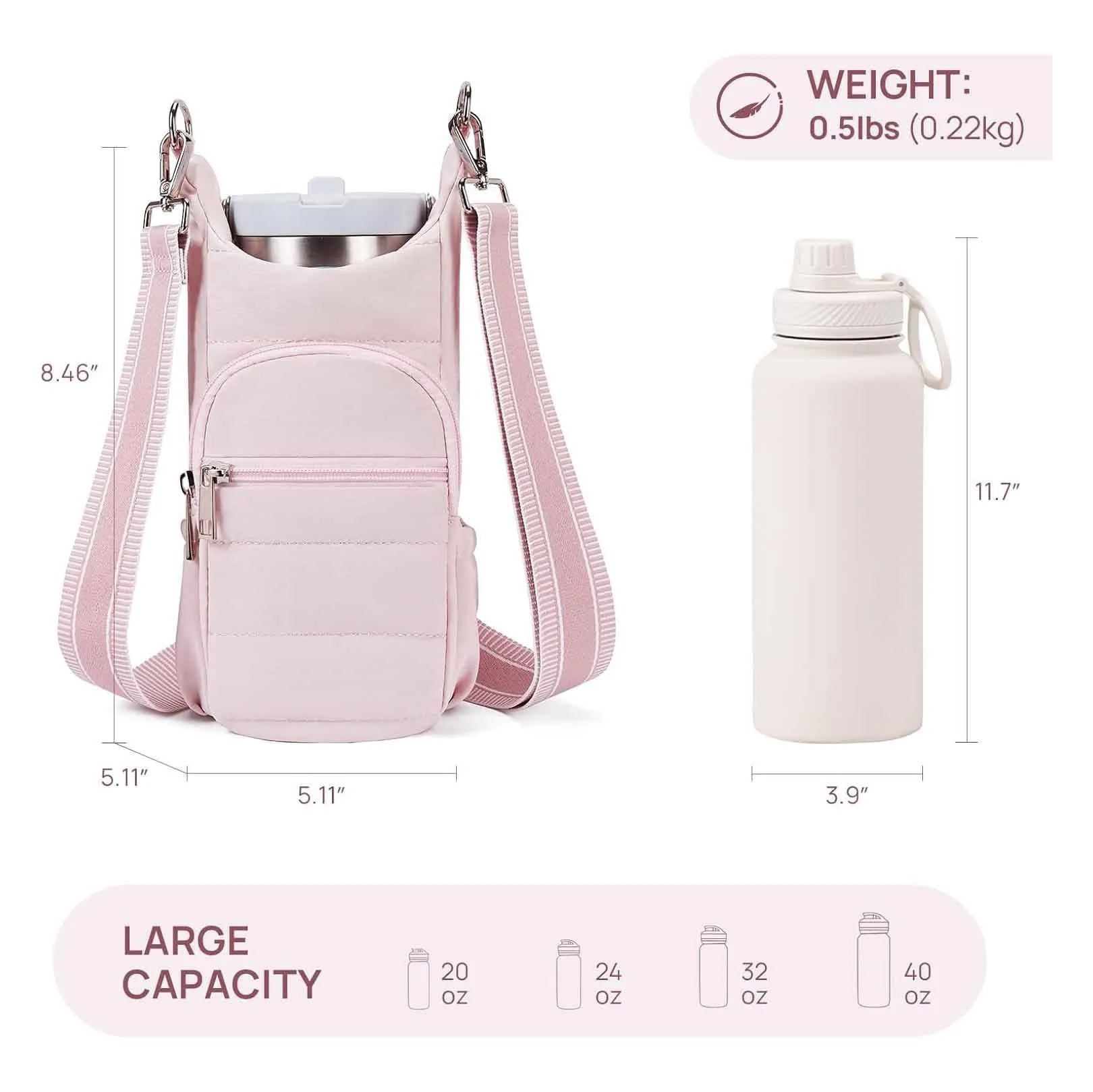 Cloth bicycle water bottle bag in black pink beige colours with modern simple design