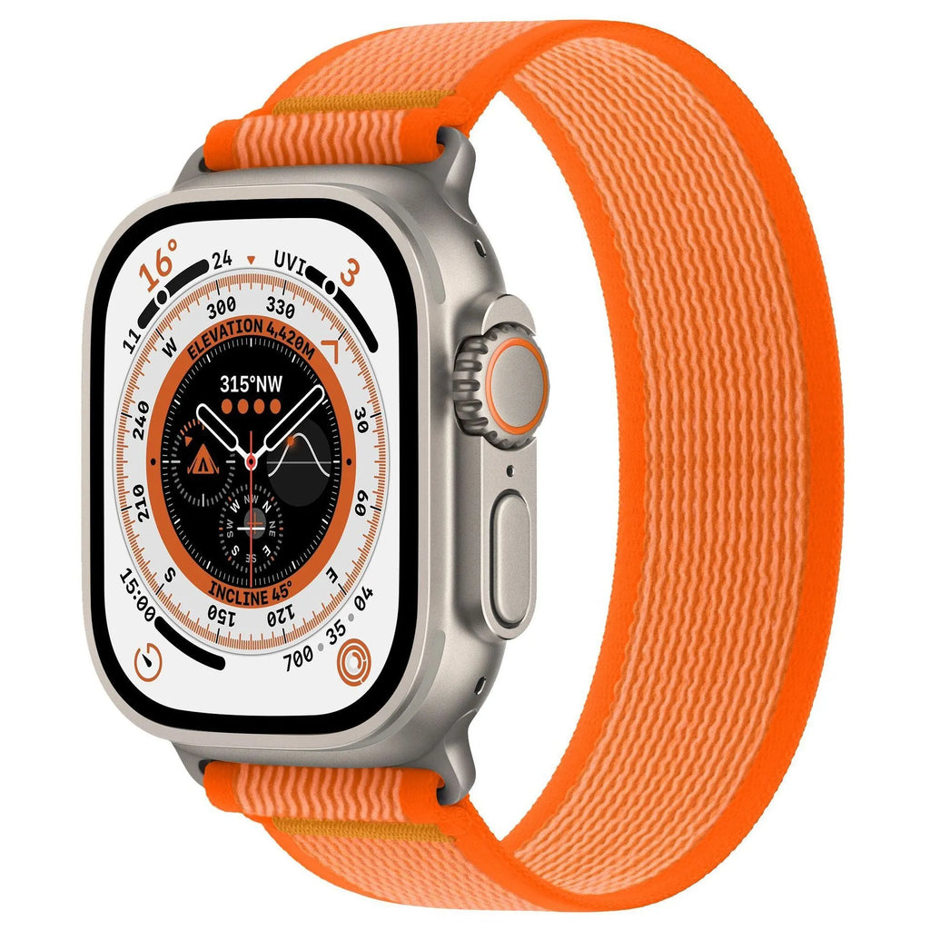 Nylon single-ring watch strap for Apple Watch in multiple colour variations on a grey background.