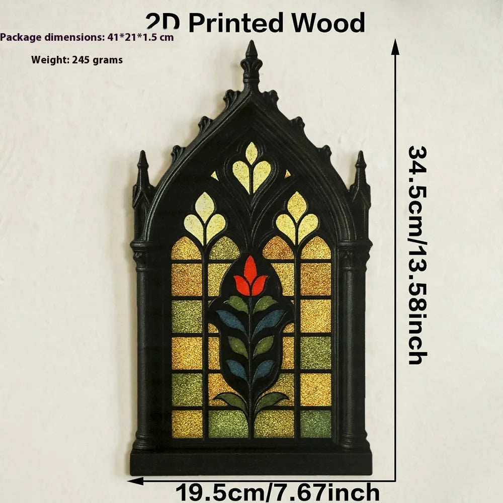 Black Gothic style wooden wall-mounted storage rack decoration on a plain wall.