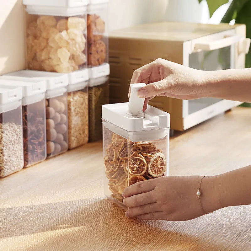 White transparent plastic grain storage container with 400ml capacity for kitchen organisation