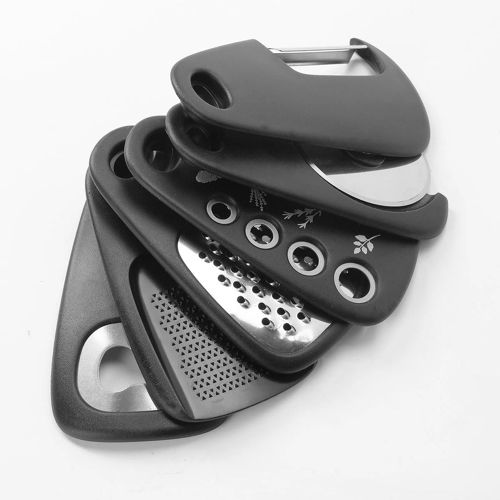 Modern six-piece kitchen utensil set with stainless steel heads and a cleaning brush in a colour box.