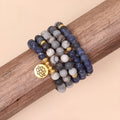 Blue patterned network stone bead multi layer alloy bracelet with natural fresh sweet style.