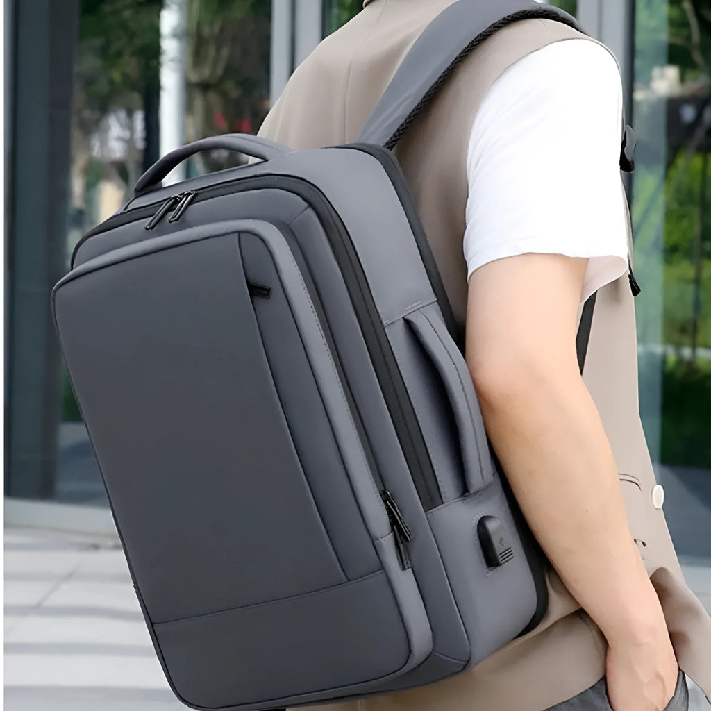 Waterproof Oxford cloth business backpack with curved shoulder strap in black colour