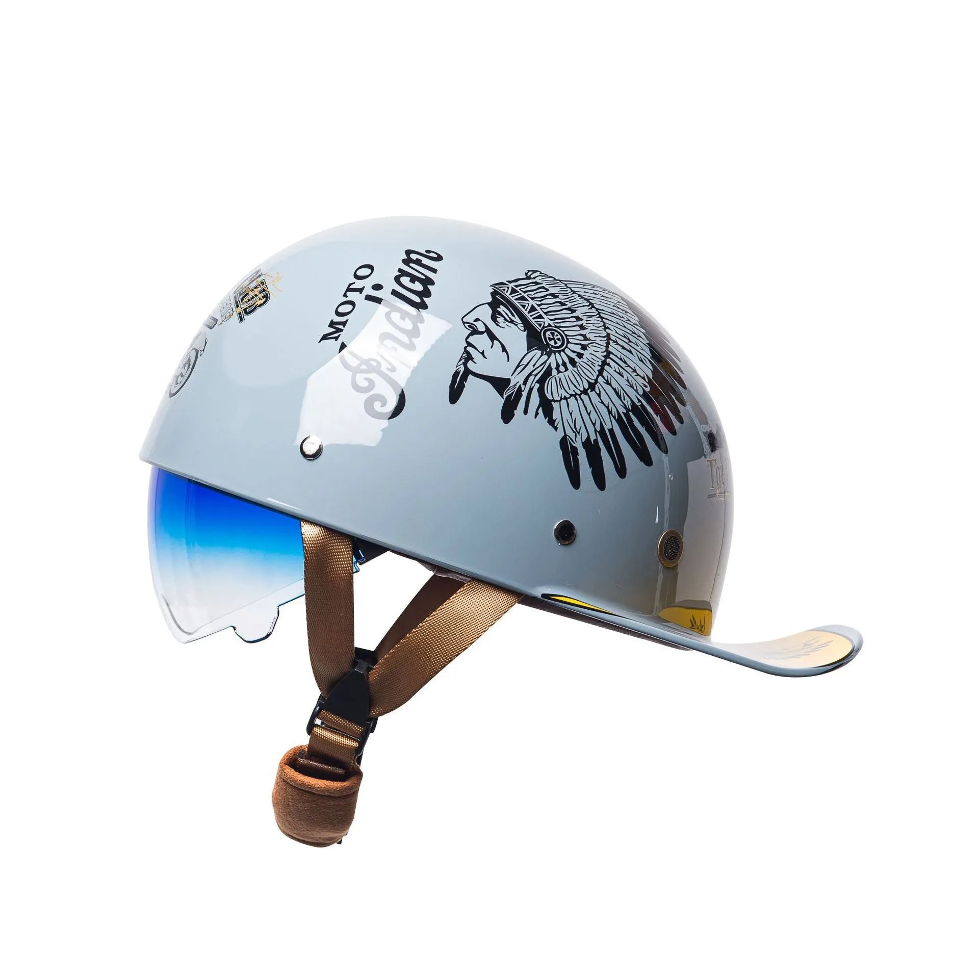 Men's bright black gradient blue retro half helmet for electric bicycles with ABS shell