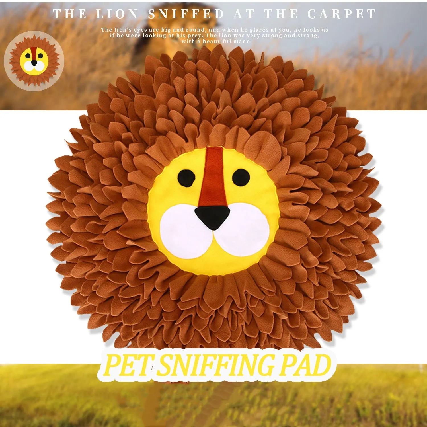 Brown lion pattern sniffing pad measuring 33x25cm for dog and cat food hiding games