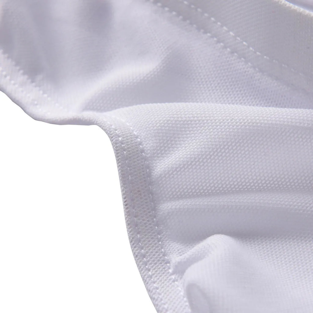 Man wearing black ice silk triangle mid waist shorts with quick-dry nylon fabric.