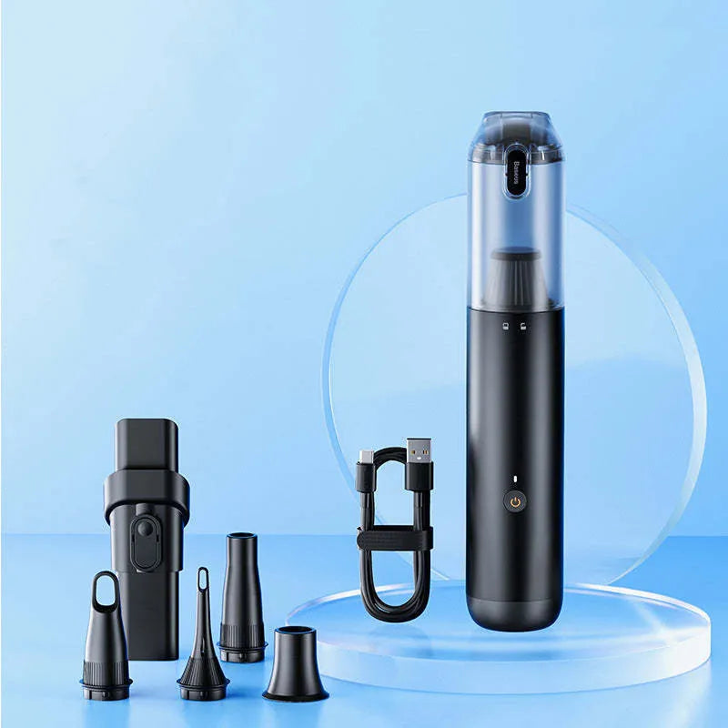 BASEUS A3 wireless handheld car vacuum cleaner in black or silver with Type-C charging port