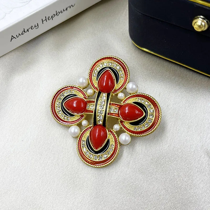 Medieval baroque crystal cross brooch in vintage style with eight colour variations